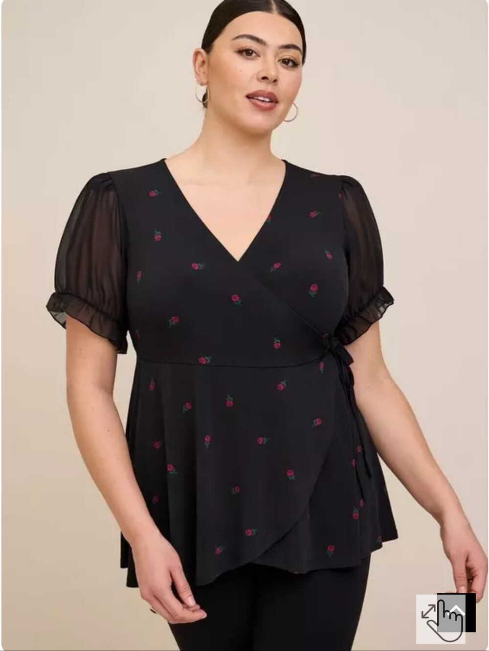 Studio Knit Chiffon Puff Sleeve Surplice Top